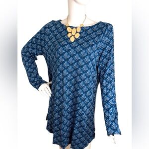 J.Jill Large (LG) Blue Print Ponte Tunic Top